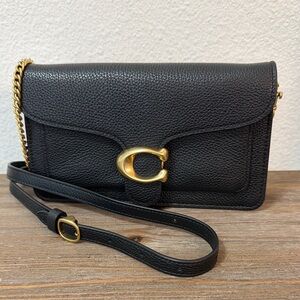 Coach Tabby Clutch black pebbled leather with brass hardware